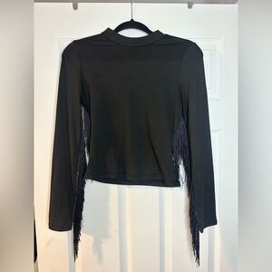 SHEIN Elegant Black Fringe Long Sleeve Apparel